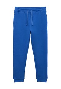 Μπλε βαμβακερό παντελόνι φόρμας με ελαστική μέση, κορδόνι και τελειώματα με μανσέτες. Διαθέτει πλαϊνές τσέπες και λεία υφή.