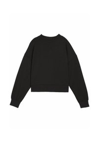 Sweat-shirt noir à manches longues avec col rond, poignets et ourlet côtelés, présenté de dos sur un fond blanc.