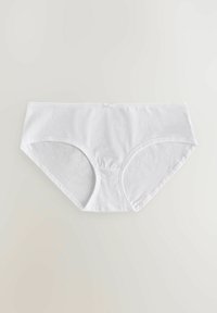 Witte katoenen slipjes met een gladde textuur, met een middenhoogte taille, een volledig dekkend ontwerp en een klein strikje aan de voorkant.