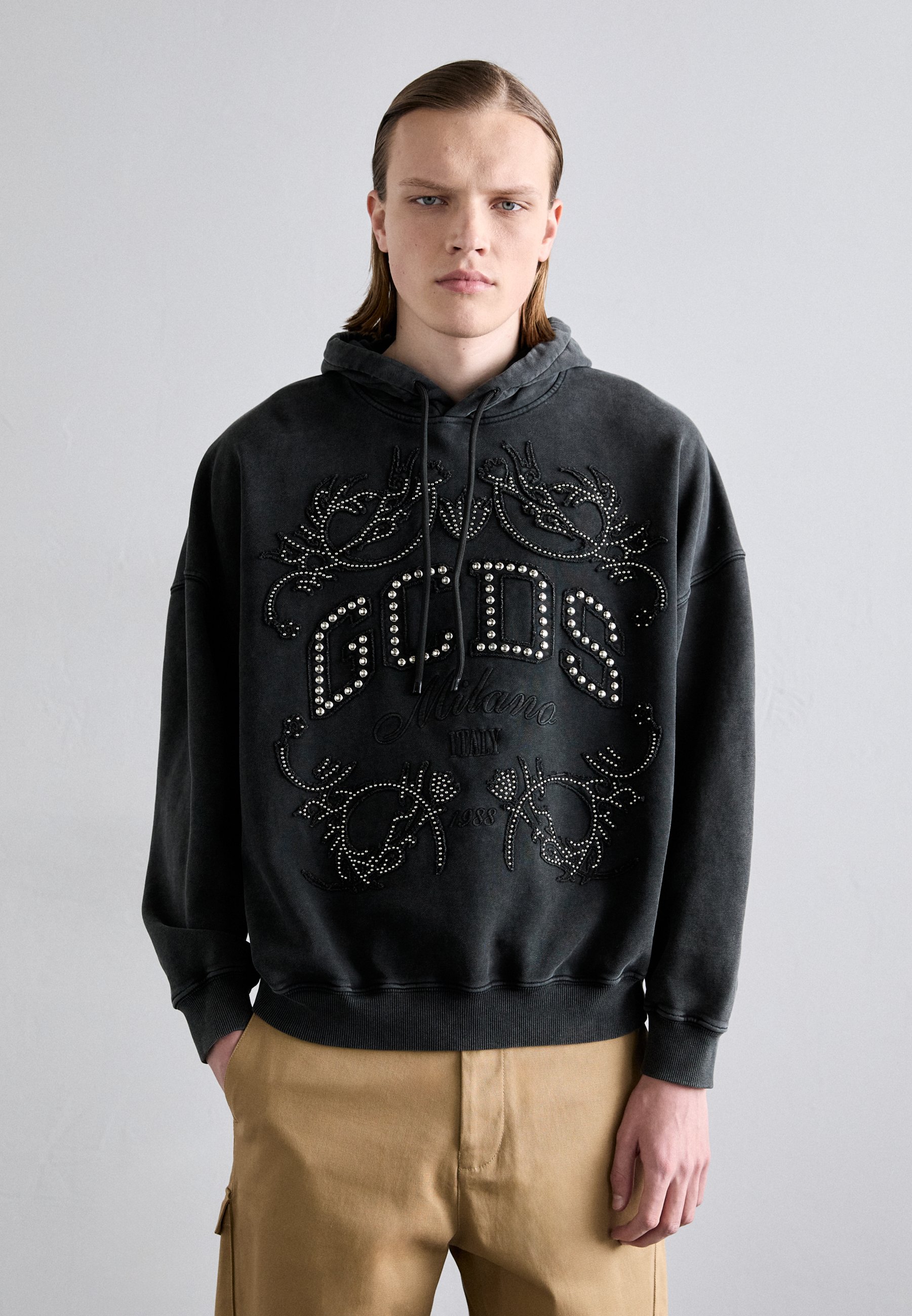 GCDS STUDS LOGO HOODIE - Sweatshirt - dark grey - Zalando.co.uk