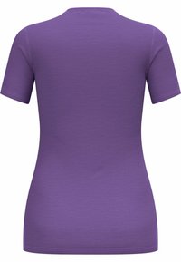 Short-sleeve purple t-shirt made of soft cotton, featuring a round neckline and visible seams. The fabric has a smooth, even texture.