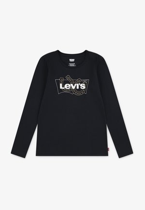 Czarna koszulka z długim rękawem i okrągłym dekoltem, z białym logo "Levi's" oraz naszytym wzorem podkowy na piersi.