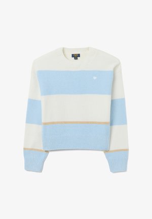 OVS STRIPED CREW NECK - Jersey de punto - white/light blue