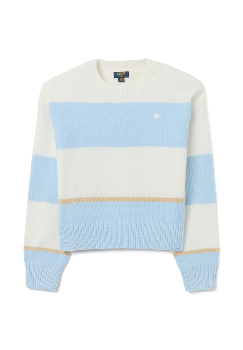 OVS STRIPED CREW NECK - Strickpullover - white/light blue