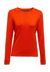 Long-sleeve orange crewneck T-shirt made of soft fabric. Features cuffed sleeves and a lightweight, fitted design.
