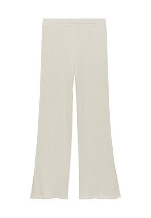 Pantaloni a gamba larga color crema, con texture e motivo a coste, dotati di spacchi laterali all'orlo e di una cintura elastica.