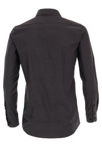 Lange mouwen shirt in donkergrijze stof. Heeft een klassieke kraag, knoopmanchetten en een getailleerde pasvorm met een subtiele textuurpatroon.