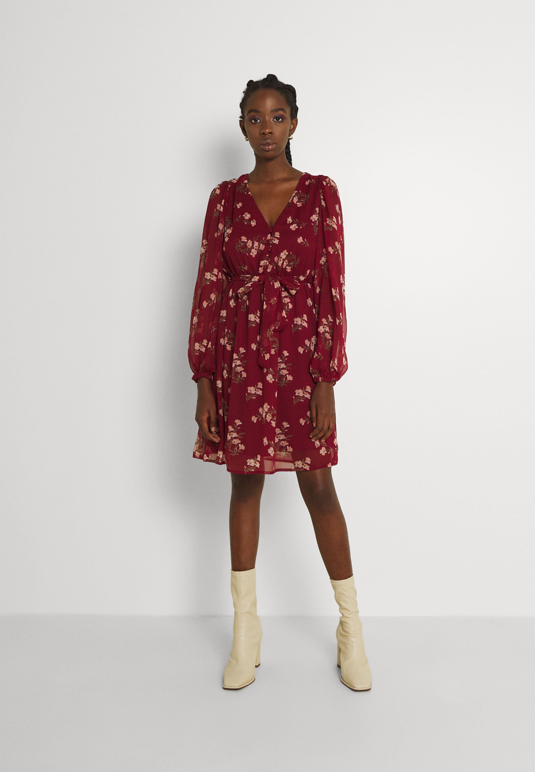 Vero Moda VMFRAYA V NECK BALLOON DRESS - Blusenkleid - cabernet/bordeaux -  Zalando.de