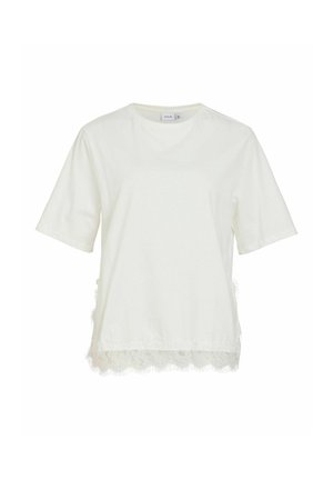 VILA, SHORT-SLEEVED T-SHIRT VIVIGDIS LACE - Camiseta estampada - snow white