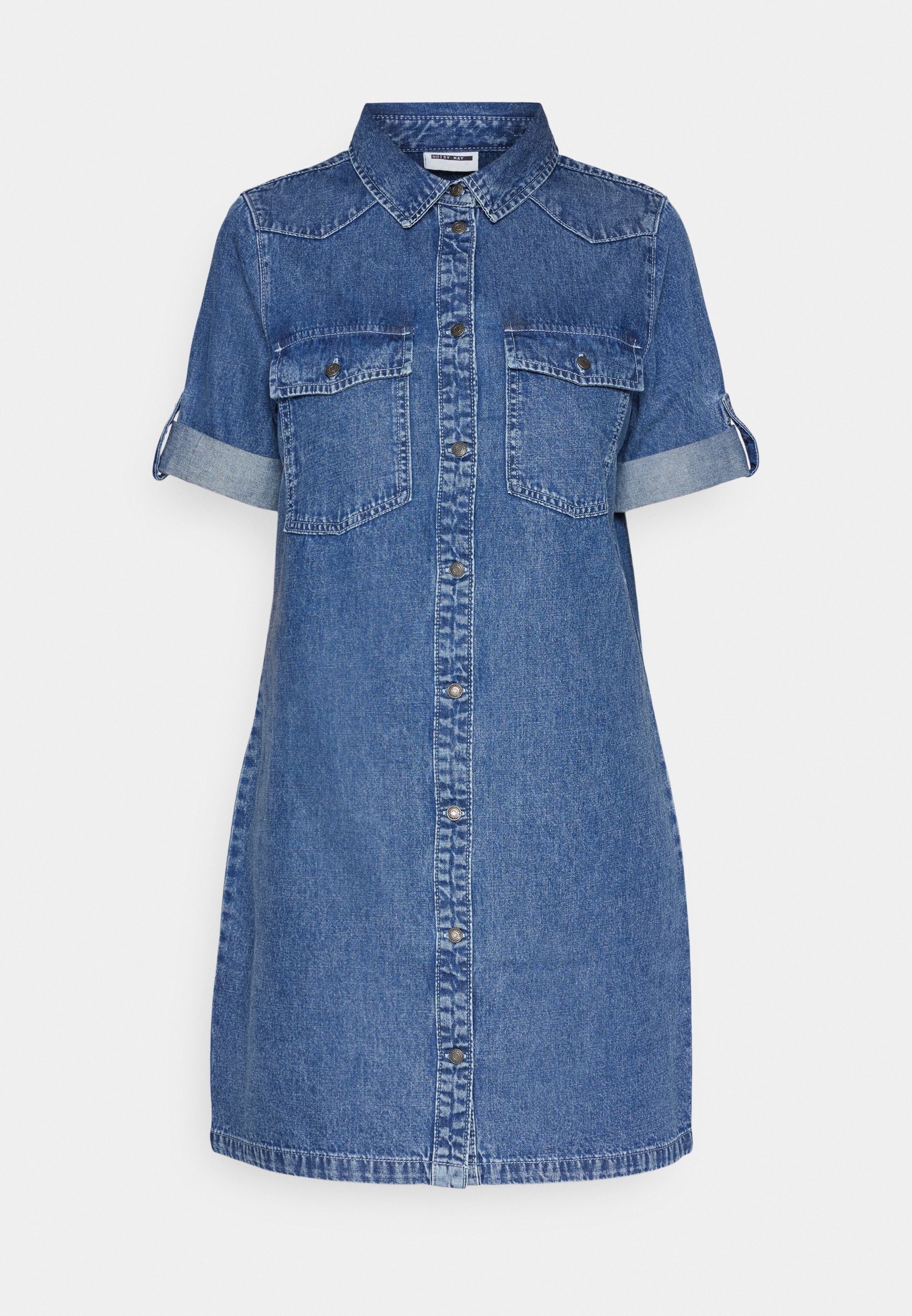Noisy May Abito Denim Nmnew Signe S/S Donna - Corto, Colletto Camicia, Tasche, Maniche Corte, Colore Noos