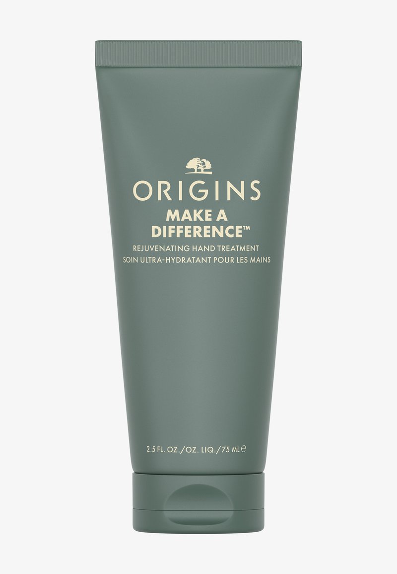 Vihreä käsienhoitotuubin, jossa matta viimeistely, valkoiset tekstit ja logo. Tilavuus 2,5 fl oz, pyöristetty korkki pohjassa.