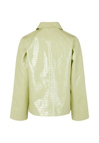 Krokodilgeprägte Kunstlederjacke in blassgrün, mit Kragen, langen Ärmeln und lockerem Sitz, mit glänzendem Finish.