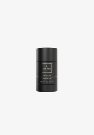 Bâtonnet déodorant cylindrique noir étiqueté "GISADA Switzerland Ambassador Intense", 75 ml, 76 g, 2,6 oz.
