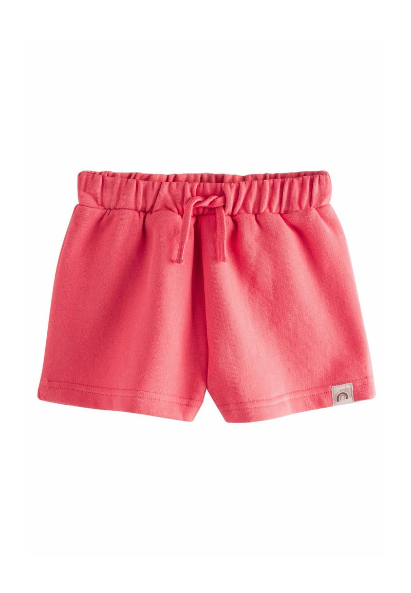 Koraalroze shorts van zachte stof met een elastische tailleband en verstelbaar trekkoord. Heeft een klein logo op de zoom.