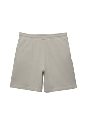 Jasnoszare bawełniane szorty o subtelnej prążkowanej fakturze, z elastycznym paskiem w talii i bocznymi kieszeniami, zaprojektowane z myślą o komforcie i swobodzie.