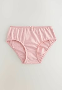Roze pamučne gaćice s bijelim točkicama, s mašnom i čipkastim rubom duž elastične trake, u klasičnom hipster kroju.
