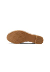 Soletta di scarpa con un motivo testurizzato, caratterizzata da una base in gomma marrone e un design piatto con un bordo superiore di colore chiaro. Taglia 37 contrassegnata.