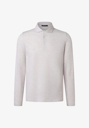 Světlý šedý polokošile s dlouhým rukávem, límečkem a třemi knoflíky vpředu, vystavená na bílém pozadí.