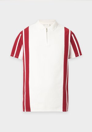 Pier One, COLOUR BLOCK ZIP SHORT SLEEVES POLO - Poloshirts - bordeaux/white