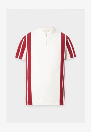 Pier One, COLOUR BLOCK ZIP SHORT SLEEVES POLO - Poloshirts - bordeaux/white