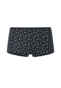 Black boxer shorts made of cotton with a floral pattern in light blue and white. Features a smooth waistband and a fitted design.