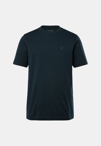 Tmavě modré bavlněné tričko s kulatým výstřihem a krátkým rukávem. Na levé horní části se nachází decentní logo "JP".