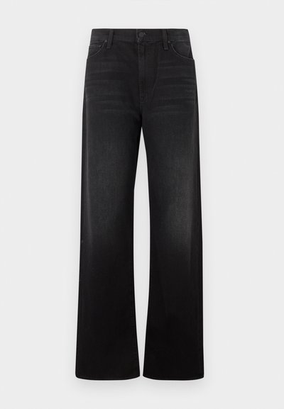 Μαύροι τζιν φαρδιάς γραμμής με ψηλή μέση. Κατασκευασμένοι από τζιν ύφασμα, με κλασικό σχέδιο πέντε τσεπών και διακριτική ξεθώριαση κατά μήκος των ποδιών.