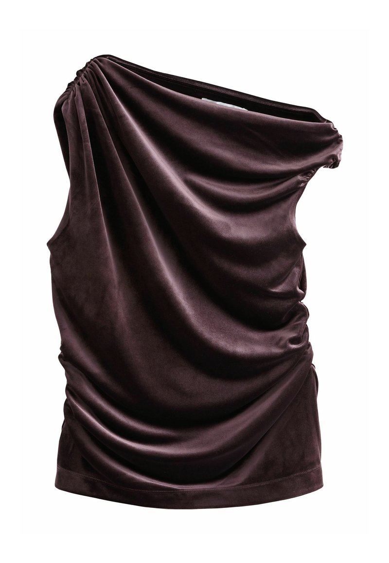 Pucci ärmelloses Top aus tiefviolettem Samt, mit einem einseitigen Design und geraffter Textur für zusätzlichen Volumen.