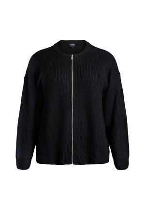Černý pletený kardigan na zip s dlouhými rukávy a žebrovaným límcem, manžetami a lemem.