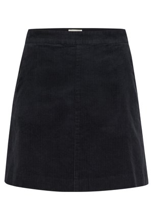 Zwarte corduroy rok met een gestructureerde afwerking, rechte vorm en een subtiele tailleband. Minimalistisch ontwerp zonder zichtbare hardware of accenten.