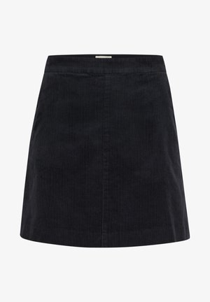 Zwarte corduroy rok met een gestructureerde afwerking, rechte vorm en een subtiele tailleband. Minimalistisch ontwerp zonder zichtbare hardware of accenten.