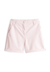 Helle rosa Shorts aus Baumwolle mit Knopfverschluss, zwei Vordertaschen und umgeschlagenen Säumen für einen sauberen Abschluss.