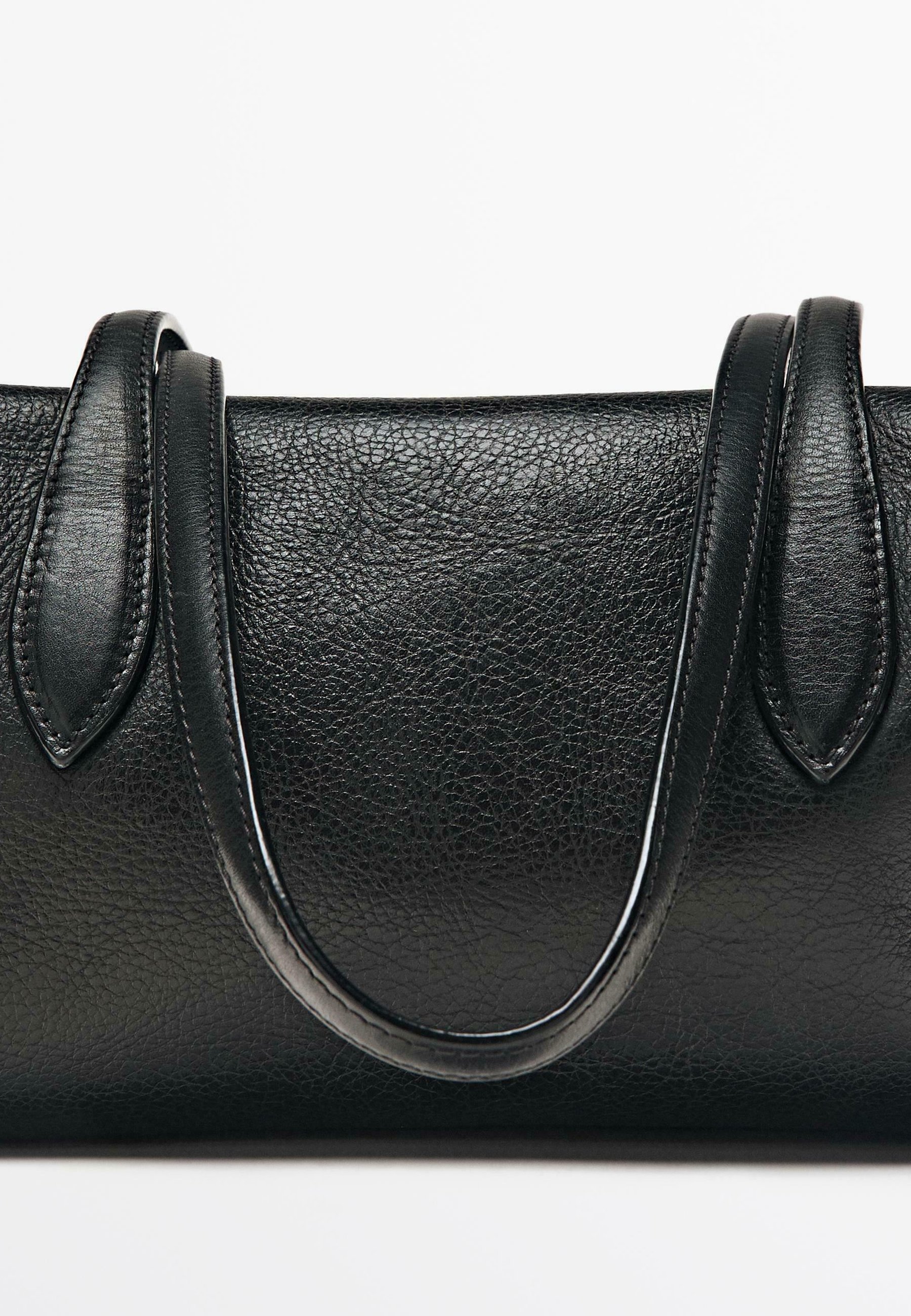 Massimo Dutti WEST NAPPA LEATHER SATCHEL BAG - Handbag - black