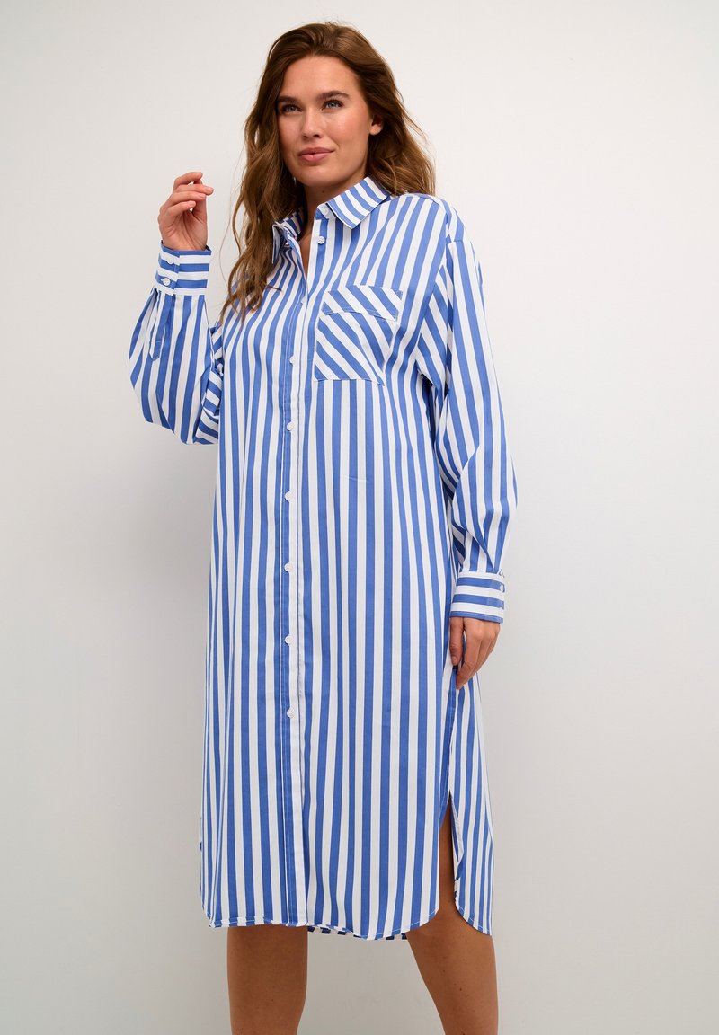 Black Tape Shirtdress | Blue-White Stripe
