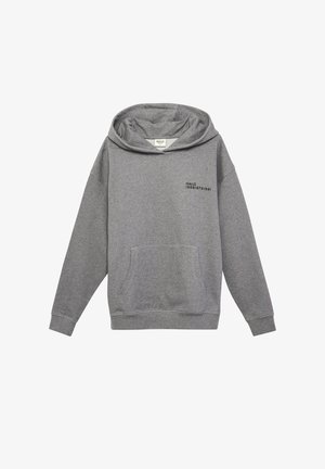 Grå hættejakke med frontlomme og lille sort tekst "HALO 196819721981" på venstre bryst, præsenteret på hvid baggrund.