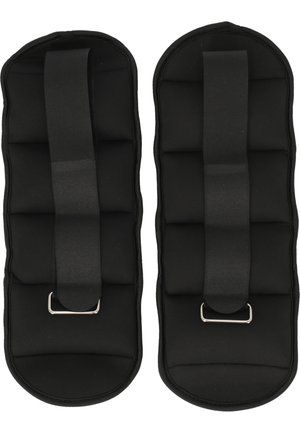 Set van zwarte verstelbare enkel- of polsgewichten met gevoerde banden en metalen gespsluitingen.