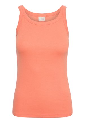 Peach farvet tank top lavet af strækbar bomuld, med rund halsudskæring, brede skulderstropper og en tætsiddende silhuet med en glat overflade.