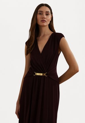 BUCKLE-TRIM JERSEY SURPLICE GOWN - Jersey dress - pinot noir