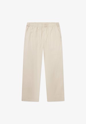 Bež, lagane hlače s elastičnom trakom, bočnim džepovima i ravnim krojem, s blagom teksturom po cijeloj površini.