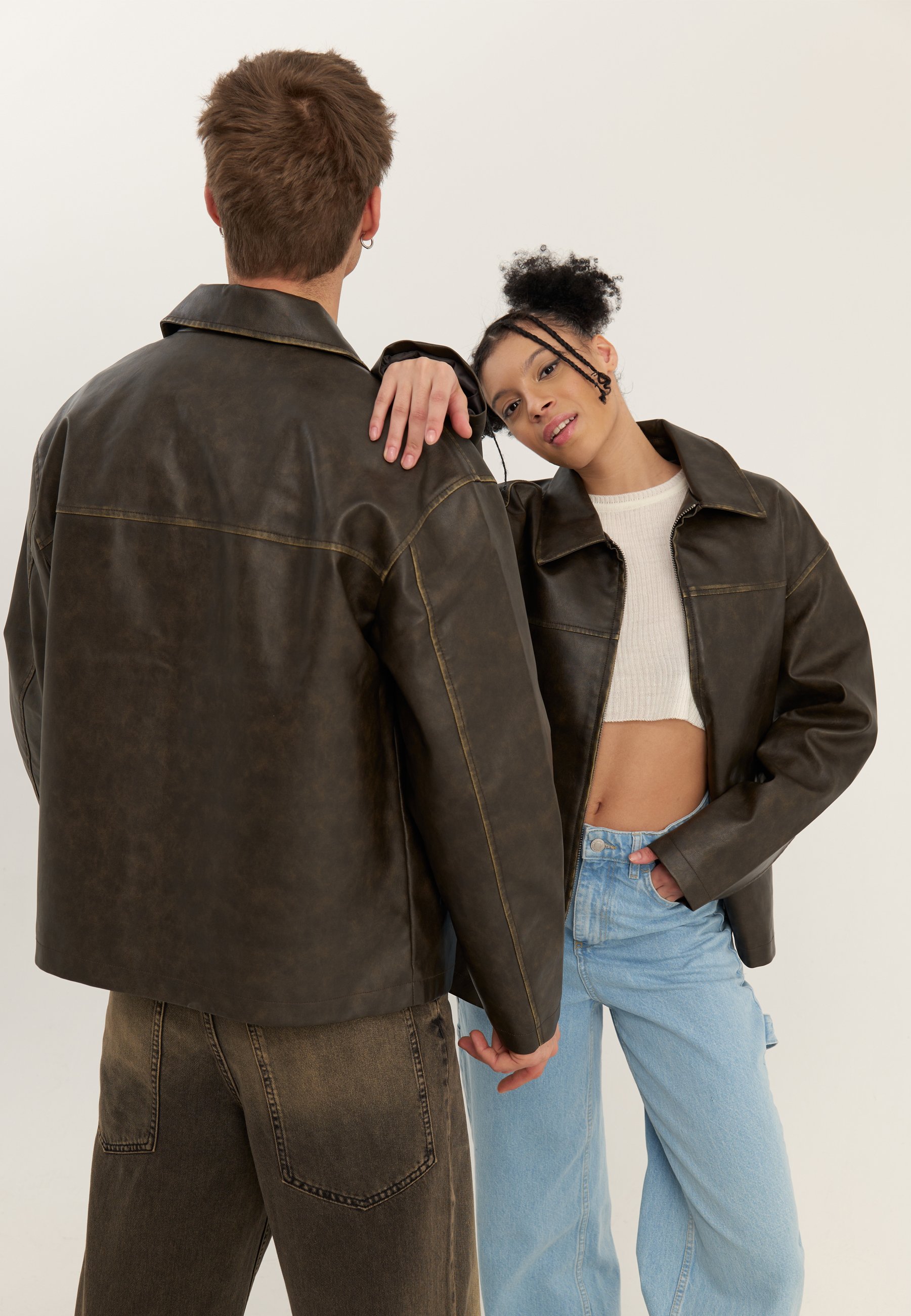 YOURTURN UNISEX OVERSIZED FIT PU JACKET - Faux leather jacket