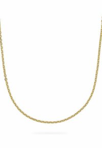 Gul metal kæd necklace med et fint, linket design, der har en glat tekstur og en subtil glans. Længden er passende til at bære omkring halsen.