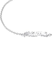 Bracciale in argento con ciondolo "mama" in corsivo lucido, che mette in risalto la superficie liscia e il design fluido.