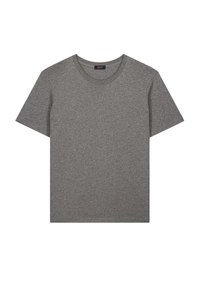 Grijs T-shirt met korte mouwen en een ronde hals. Gemaakt van zacht, gestructureerd stof. Eenvoudig ontwerp zonder opvallende patronen of accenten.