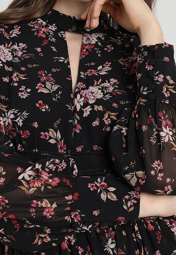 a new day black floral dress Women's Long Sleeve Midi Lace Dress