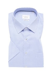 Helles blaues Hemd mit einem Muster aus kleinen Punkten, aus weichem Stoff. Verfügt über einen klassischen Kragen und Knöpfe entlang der Vorderseite.