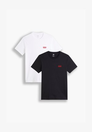 Two short-sleeve t-shirts: one white and one black. Both made of cotton with a red Levi's logo on the chest. Simple crew-neck design.