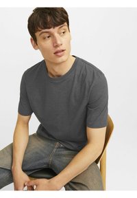 Graues kurzärmliges T-Shirt in klassischer Passform, aus weichem Material gefertigt, mit Rundhalsausschnitt und minimalen Nähdetails.