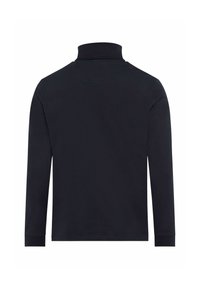 Schwarzes Langarm-Polohemd mit hohem Kragen, aus glattem Baumwollstoff, mit einem schlichten Rückendesign und figurbetonten Bündchen.