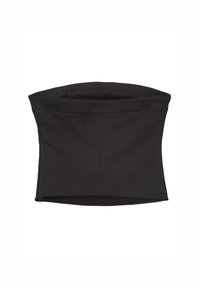 Cestino portaoggetti in tessuto nero con apertura ampia e forma sagomata. Realizzato in materiale durevole, presenta una texture liscia e cuciture precise.