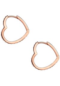 Heart-shaped hoop earrings in rose gold metal; smooth finish with textured accents along the outer edge. Lightweight and versatile design.